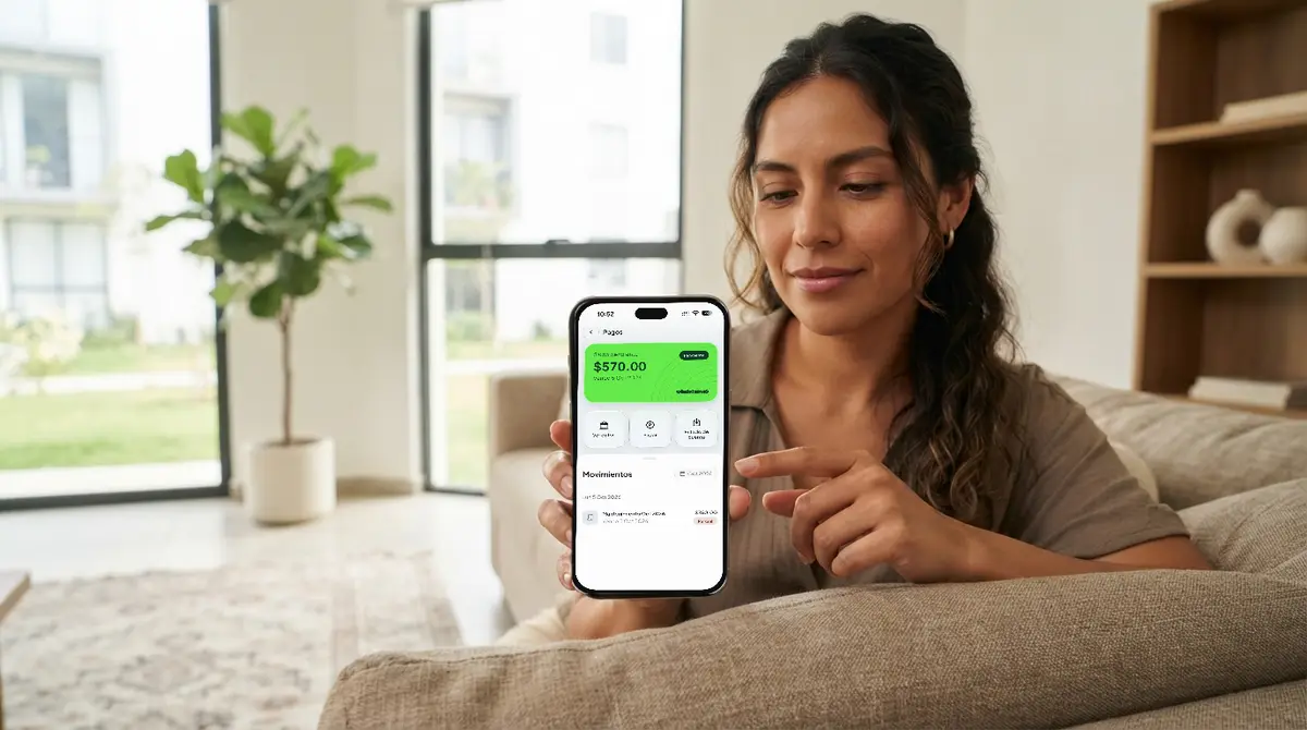 Residente pagando la cuota de mantenimiento del condominio desde la app de Clubhaus en su celular